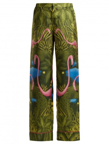 F.R.S – FOR RESTLESS SLEEPERS Etere green flamingo-print silk trousers ~ luxe pyjama style clothing ~ sleepwear fashion