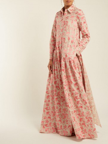OSMAN Evaline embroidered pink linen dress ~ long dropped waist dresses ~ luxurious & feminine