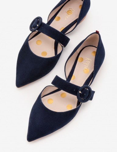Boden EVIE POINTED FLATS in Navy ~ flat point toe Mary Jane shoes - flipped