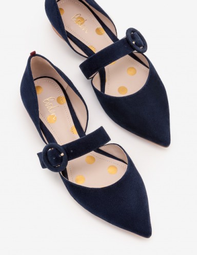 Boden EVIE POINTED FLATS in Navy ~ flat point toe Mary Jane shoes
