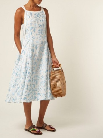 OSMAN Fabiola floral-embroidered linen dress ~ feminine vacation look ~ luxe sundress - flipped