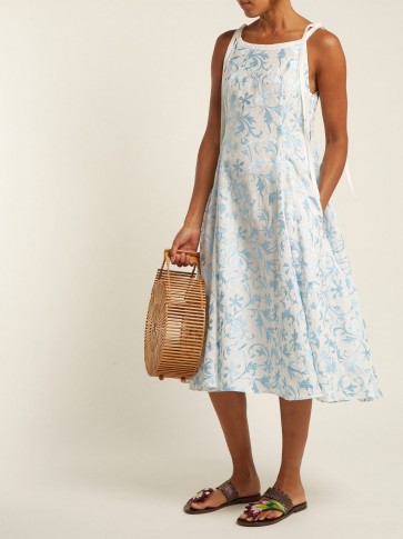 OSMAN Fabiola floral-embroidered linen dress ~ feminine vacation look ~ luxe sundress