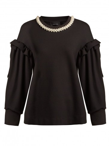 SIMONE ROCHA Faux pearl-embellishment jersey sweatshirt ~ casual luxe