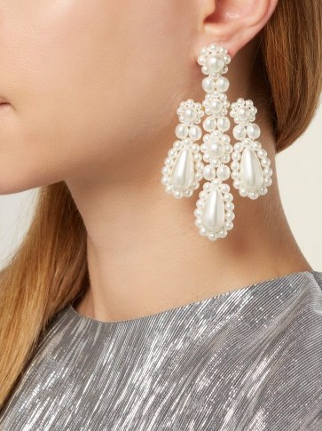 SIMONE ROCHA Faux-pearl and metal chandelier earrings ~ statement style jewellery - flipped