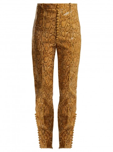 HILLIER BARTLEY Faux-python slim-leg trousers – brown & beige animal prints