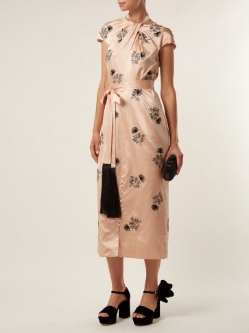 ERDEM Finn floral-beaded silk-satin dress | pale pink oriental style frock - flipped