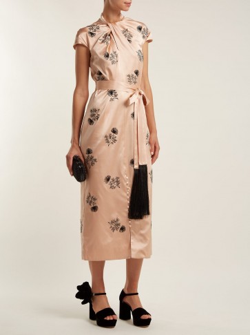 ERDEM Finn floral-beaded silk-satin dress | pale pink oriental style frock