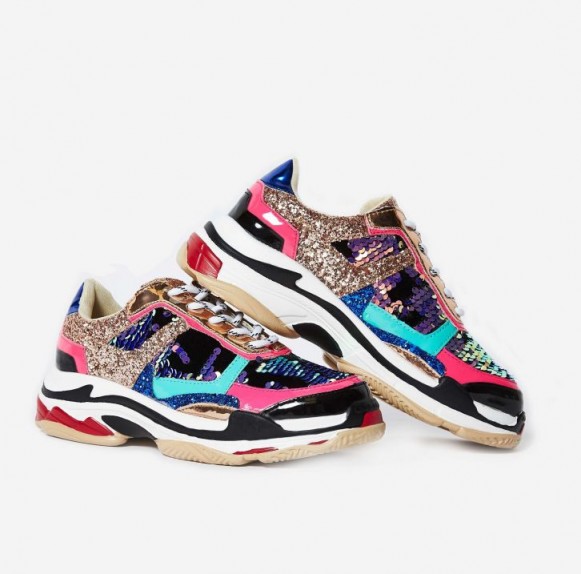 ego Flagship Chunky Trainer In Multi Colour – sports luxe – glittering colourblock sneakers