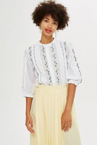TOPSHOP Floral Embroidered Shirt / blousy boho top - flipped