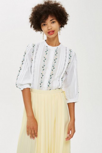 TOPSHOP Floral Embroidered Shirt / blousy boho top