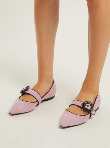 FABRIZIO VITI Flower-buckle suede flats ~ lavender-pink Mary Janes
