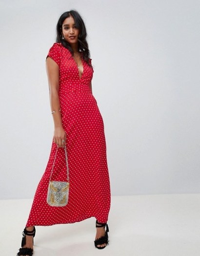 Flynn Skye valentina plunge spotty dress in Cherry dots | red plunging summer maxi - flipped
