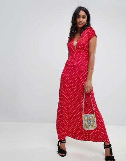 Flynn Skye valentina plunge spotty dress in Cherry dots | red plunging summer maxi