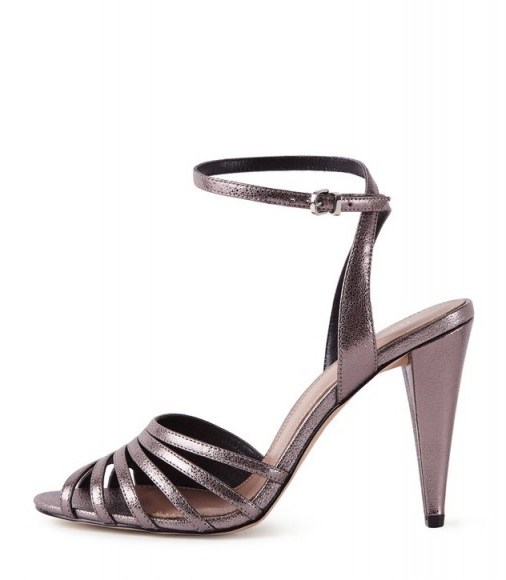 REISS GARBO METALLIC STRAPPY HIGH HEELED SANDALS METALLIC ~ glamorous cone shaped heels - flipped