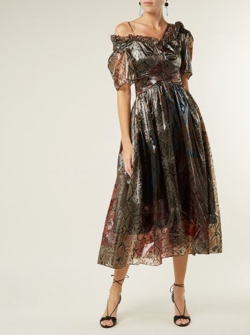 PREEN BY THORNTON BREGAZZI Gena snake-print organza dress ~ metallic look event wear - flipped