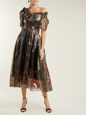 PREEN BY THORNTON BREGAZZI Gena snake-print organza dress ~ metallic look event wear