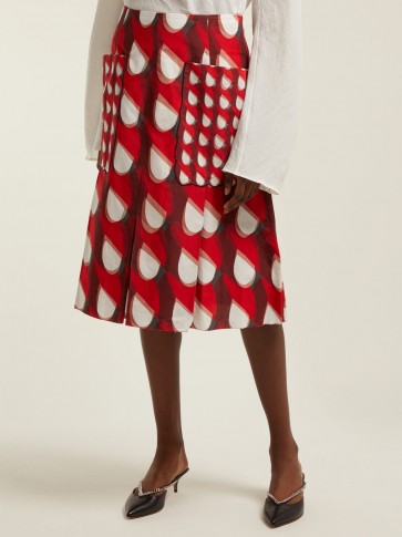BOTTEGA VENETA Geometric-print cotton and linen-blend midi skirt ~ red vintage style clothing ~ bold prints