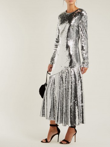 RACIL Gilda silver sequin-embellished dress ~ glamorous metallic event wear