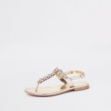 River Island Gold gem embellished leather sandals | jewelled metallic summer flats