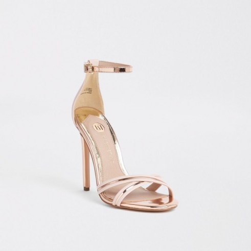 RIVER ISLAND Gold metallic barely there sandals – strappy high heeled party shoes - flipped