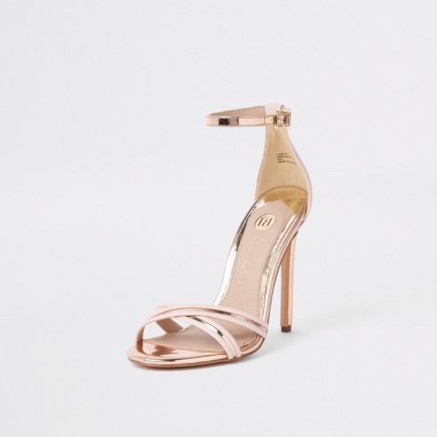 RIVER ISLAND Gold metallic barely there sandals – strappy high heeled party shoes