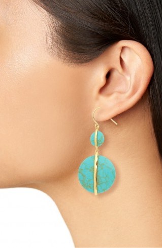GORJANA Brinn Drop Earrings Green Turquoise ~ blue stone discs - flipped