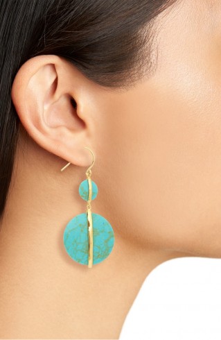 GORJANA Brinn Drop Earrings Green Turquoise ~ blue stone discs