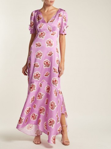 PETER PILOTTO Graphic floral-print pink silk dress ~ long floaty asymmetric hemline event dresses