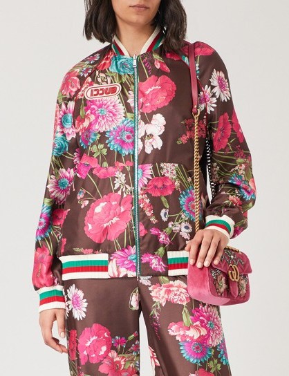 GUCCI Reversible floral-print silk-twill bomber jacket pink multi – bold flower prints - flipped