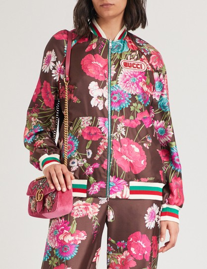 GUCCI Reversible floral-print silk-twill bomber jacket pink multi – bold flower prints