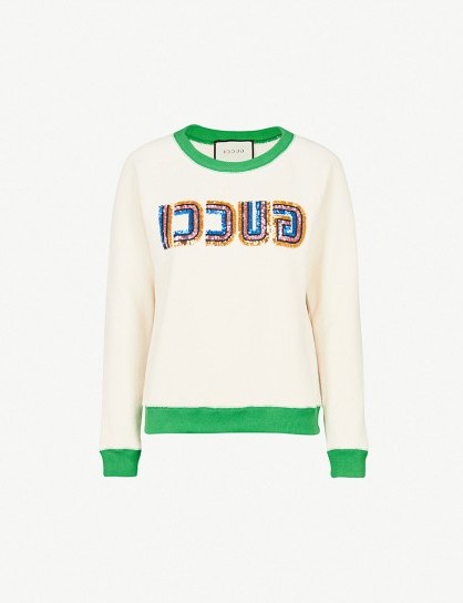 GUCCI Sequin-embellished cotton-jersey sweatshirt white / sequined logo top - flipped