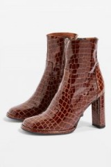 TOPSHOP Hattie Brown Leather Boots / croc embossed / animal prints