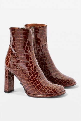 TOPSHOP Hattie Brown Leather Boots / croc embossed / animal prints - flipped