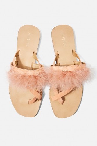 Topshop Holly Fluff Sandals in Nude | fluffy summer flats - flipped