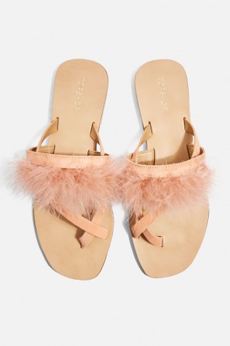 Topshop Holly Fluff Sandals in Nude | fluffy summer flats