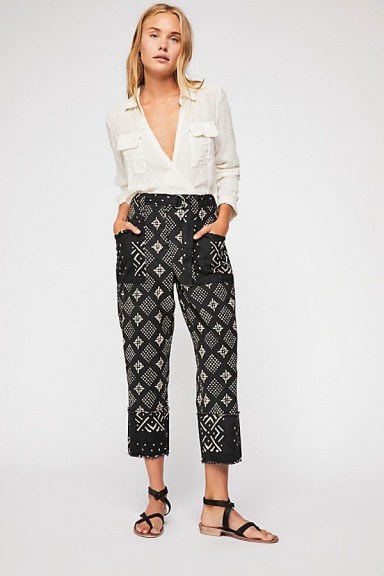 Imani Printed Cotton Pants in Black Combo at Free People | cropped summer trousers - flipped