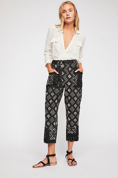 Imani Printed Cotton Pants in Black Combo at Free People | cropped summer trousers