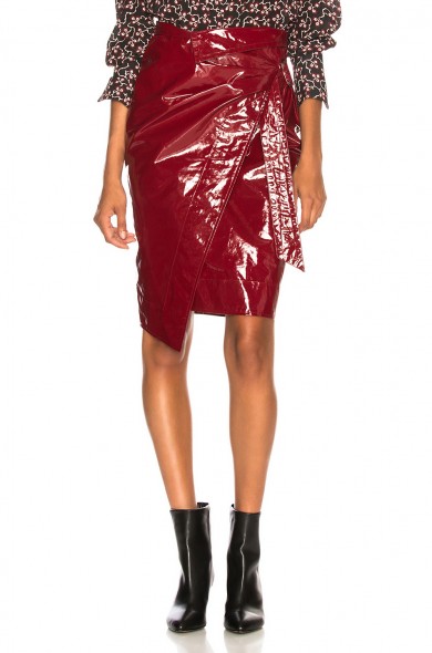 ISABEL MARANT Eoji Skirt burgundy / wrap style side tie / dark-red high shine skirts
