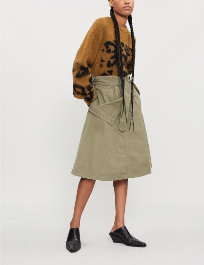 JW ANDERSON Pocket-panel cotton-drill skirt in khaki | utilitarian fashion - flipped