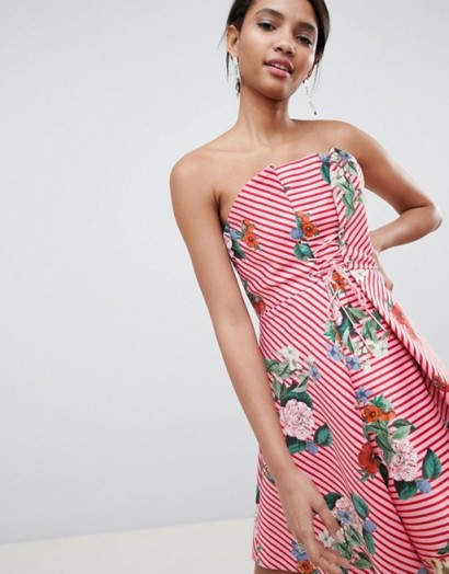 Keepsake structured mini dress in stripe and floral print blush – pink striped strapless dresses