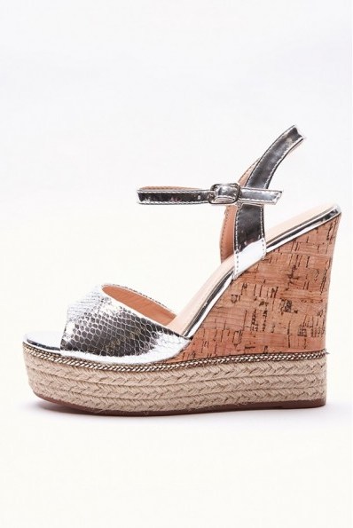 IN THE STYLE KIMME SILVER METALLIC WEDGES – summer wedge sandals - flipped