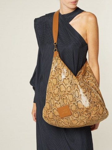 HILLIER BARTLEY Lantern snakeskin-effect faux-leather bag ~ large brown animal print handbags - flipped