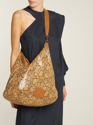 HILLIER BARTLEY Lantern snakeskin-effect faux-leather bag ~ large brown animal print handbags