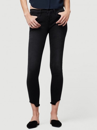 FRAME Le Skinny de Jeanne Crop Release Cut Hem in Micoy | black denim skinnies | cropped jeans