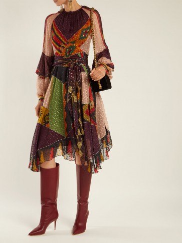 ETRO Lea fil-coupé patchwork handkerchief hemline midi dress ~ beautiful 70s vintage look
