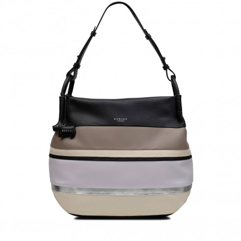 RADLEY CHARTWELL MEDIUM ZIP-TOP HOBO BAG / striped leather handbags