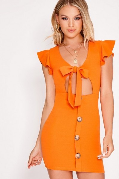 IN THE STYLE LELE ORANGE TIE FRONT BUTTON DOWN DRESS ~ cut out dresses - flipped
