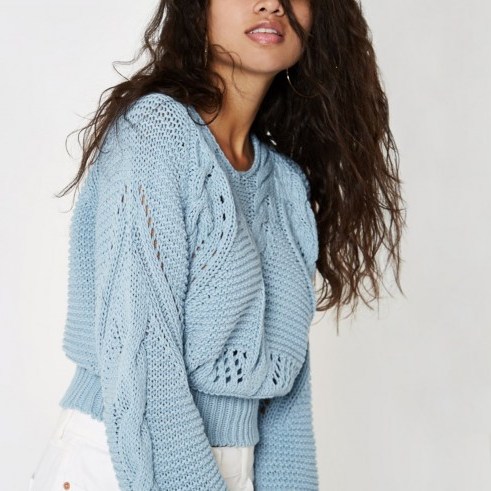 River Island Light blue chunky knot jumper | short slouchy sweater - flipped