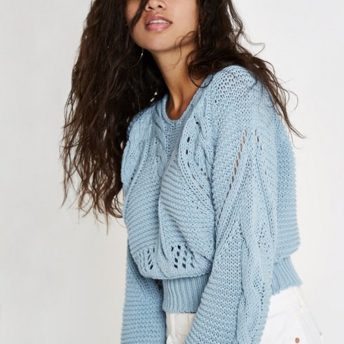 River Island Light blue chunky knot jumper | short slouchy sweater