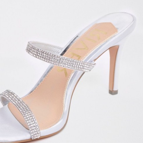 RIVER ISLAND Light grey barely there slip on stiletto mule – embellished high heel mules - flipped
